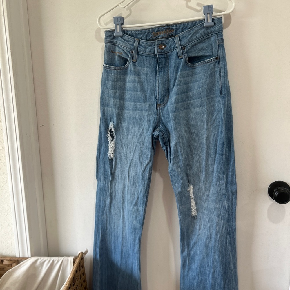 Kimes Ranch Jennifer Light Blue Flare Jeans with Distressed Detail